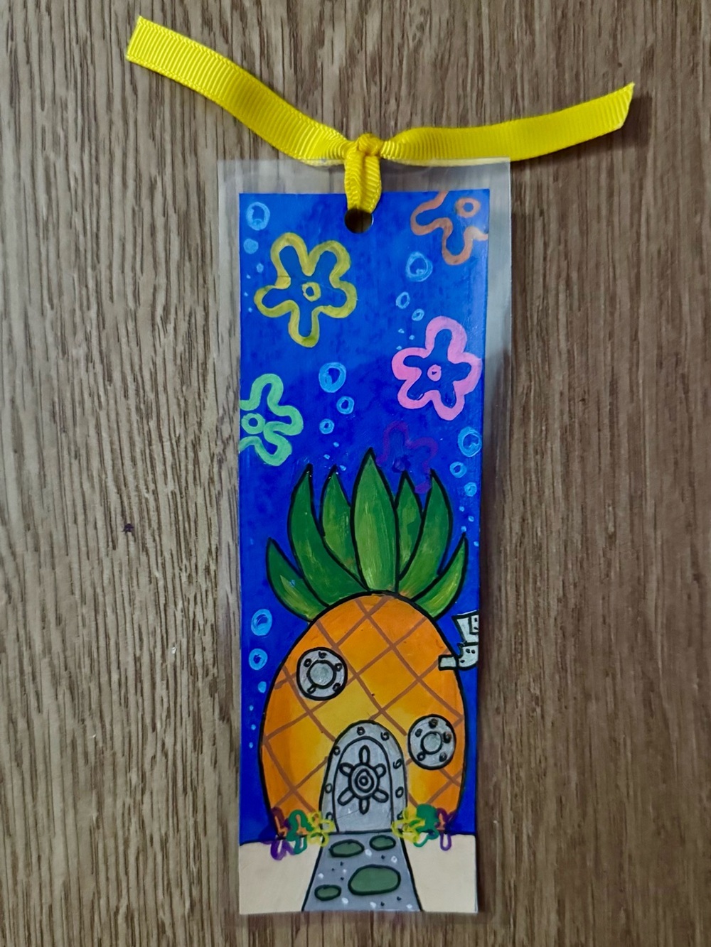 Hand painted laminated SpongeBob bookmark!